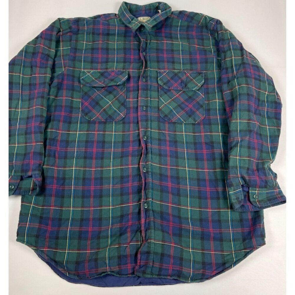 L.L. Bean Men XL Tall Vintage Green Plaid Thinsulate Lined Shirt Jacket Shacket
